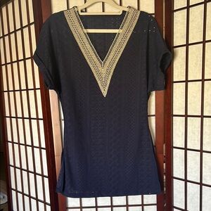 SHEIN Elegant Navy Blue V-Neck Women's Top 🦄